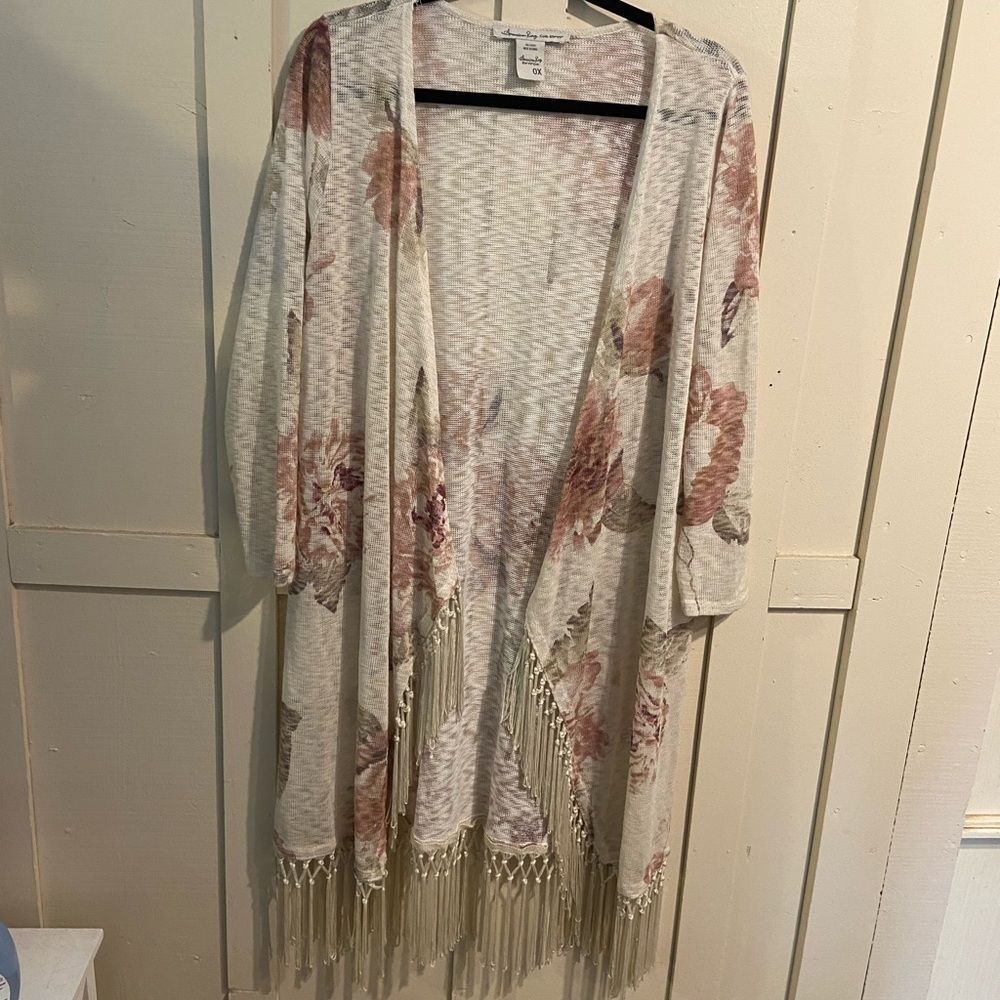 American Rag floral cardigan duster with fringe size 0x